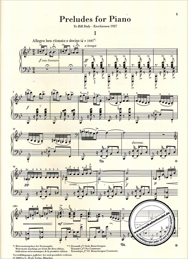 Notenbild für HN 858 - PRELUDES FOR PIANO