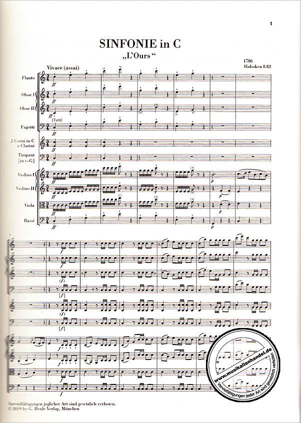 Notenbild für HN 9050 - Symphonie D-DUR HOB I:82