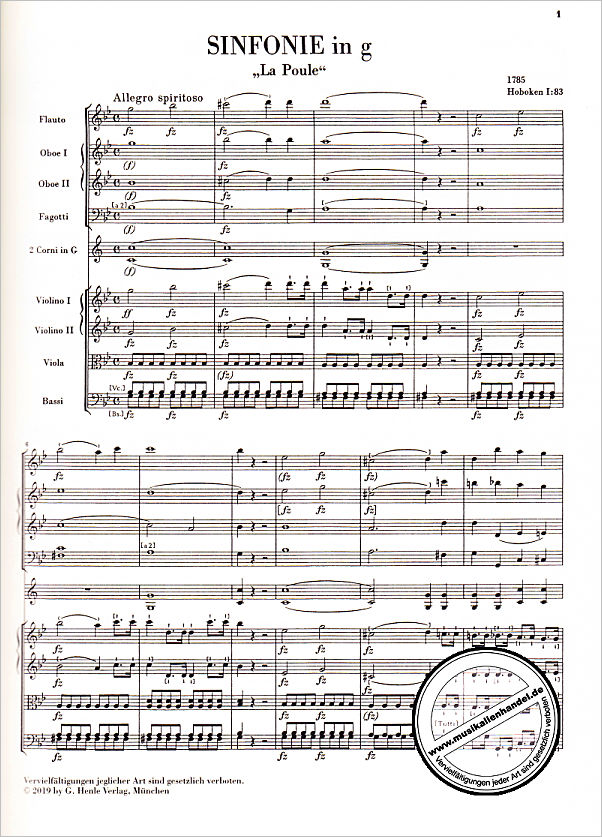 Notenbild für HN 9051 - Sinfonie g-moll Hob I:83