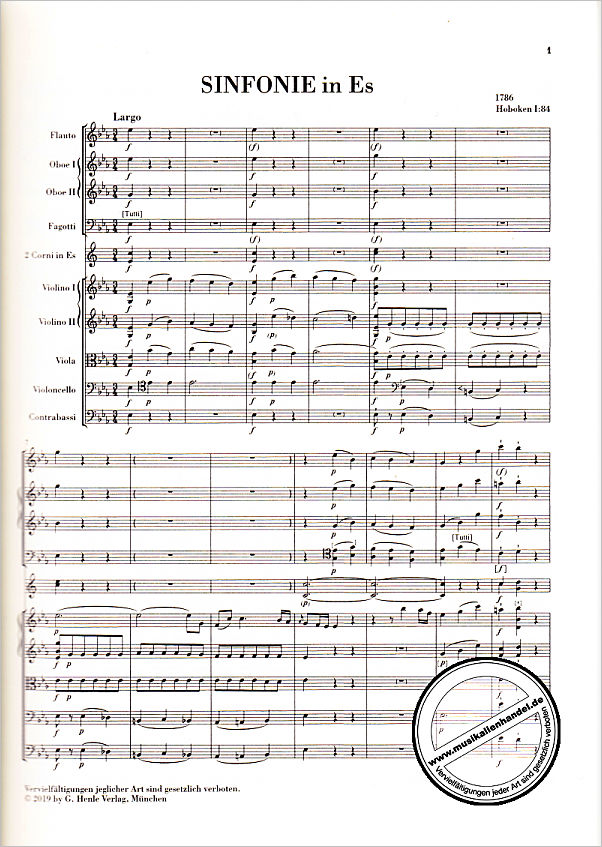 Notenbild für HN 9052 - Sinfonie Es-Dur Hob I:84