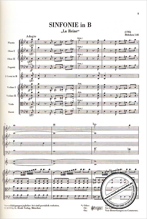 Notenbild für HN 9053 - Sinfonie B-Dur Hob I:85