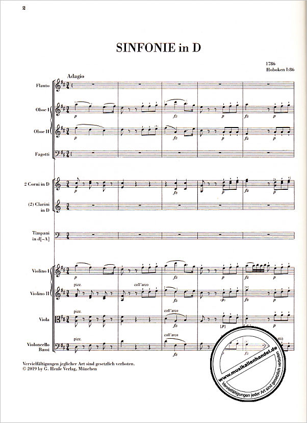 Notenbild für HN 9054 - Sinfonie D-Dur Hob I:86
