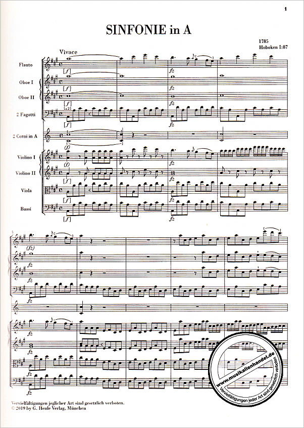 Notenbild für HN 9055 - Sinfonie A-Dur Hob I:87