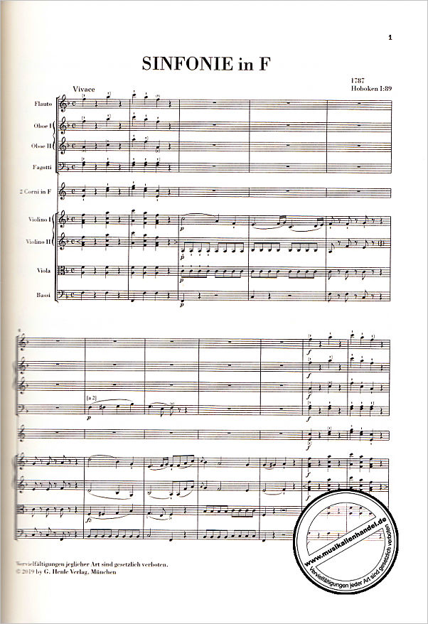 Notenbild für HN 9057 - Sinfonie F-Dur Hob 1:89