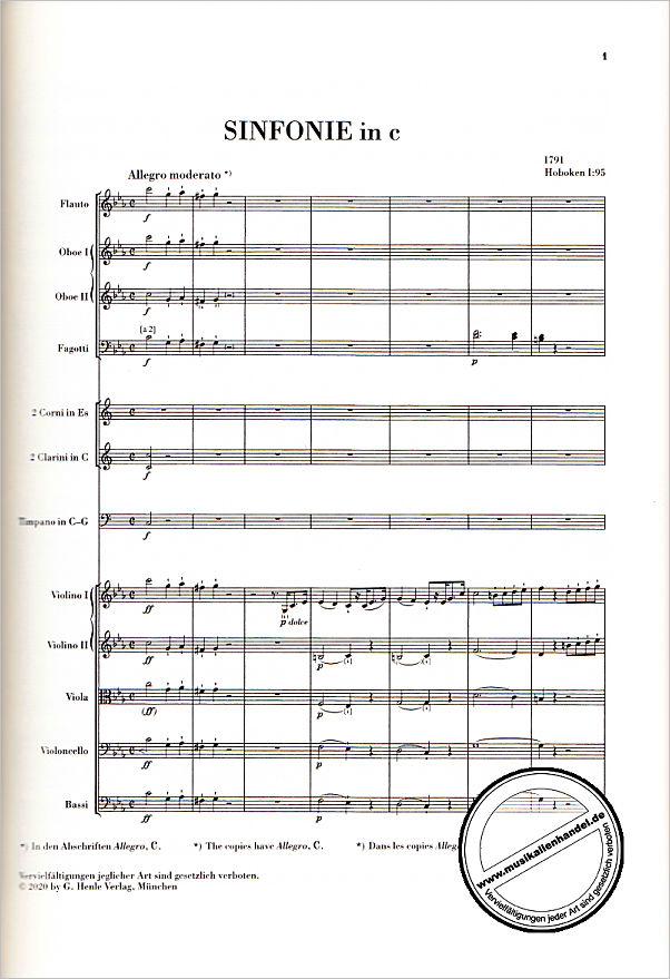 Notenbild für HN 9063 - Sinfonie 95 c-Moll HOB 1/95
