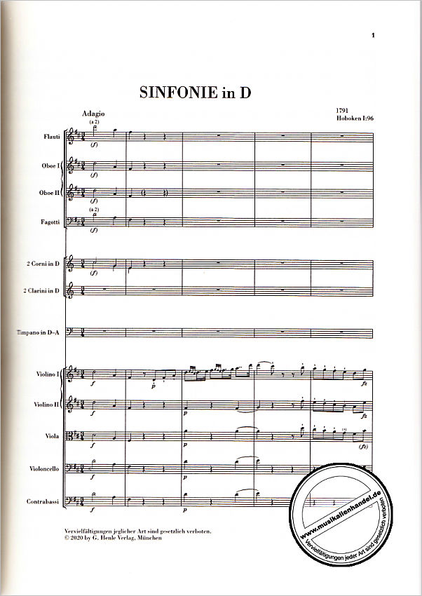 Notenbild für HN 9064 - Sinfonie 96 D-Dur Hob 1/96 (the miracle)