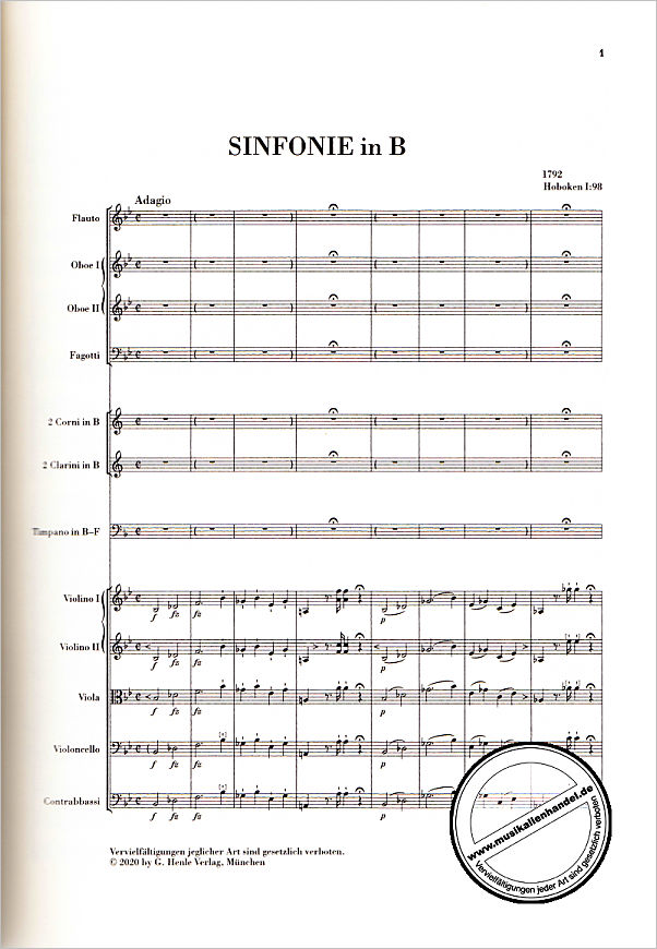 Notenbild für HN 9066 - Sinfonie 98 B-Dur Hob 1/98