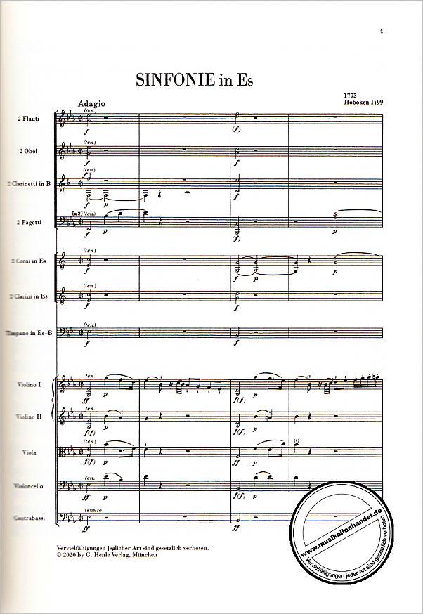 Notenbild für HN 9067 - Sinfonie 99 Es-Dur Hob 1/99