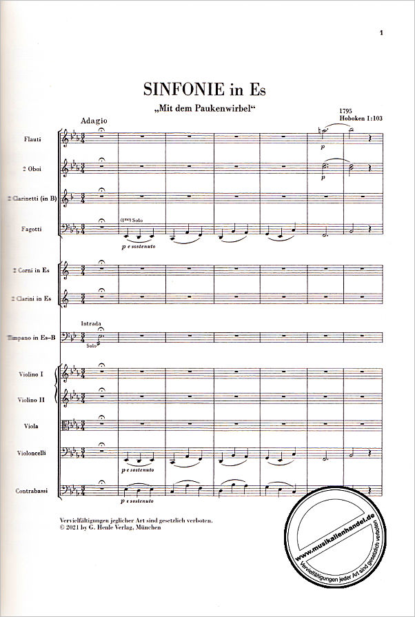 Notenbild für HN 9071 - Sinfonie 103 Es-Dur Hob 1/103 (Paukenwirbel)