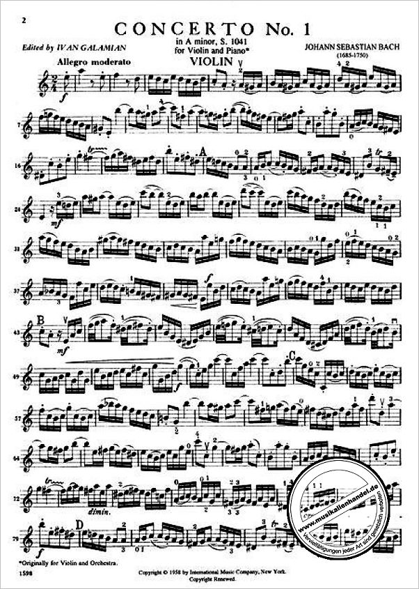 Notenbild für IMC 1598 - KONZERT 1 A-MOLL BWV 1041 - VL