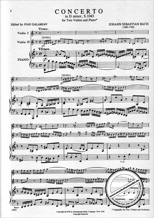 Notenbild für IMC 1683 - KONZERT D-MOLL BWV 1043 - 2 VL