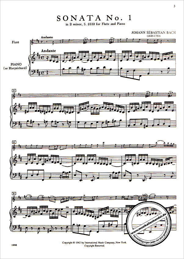 Notenbild für IMC 1986 - 6 SONATEN 1 BWV 1030-1032