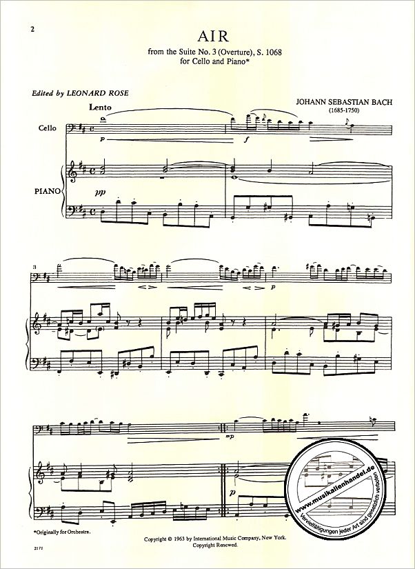 Notenbild für IMC 2171 - AIR (ORCHESTERSUITE 3 D-DUR BWV 1068)