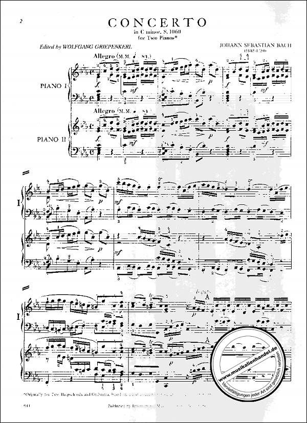 Notenbild für IMC 641 - KONZERT C-MOLL BWV 1060 - 2 KLA