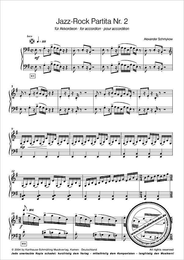Notenbild für K 1061 - JAZZ ROCK PARTITA 2