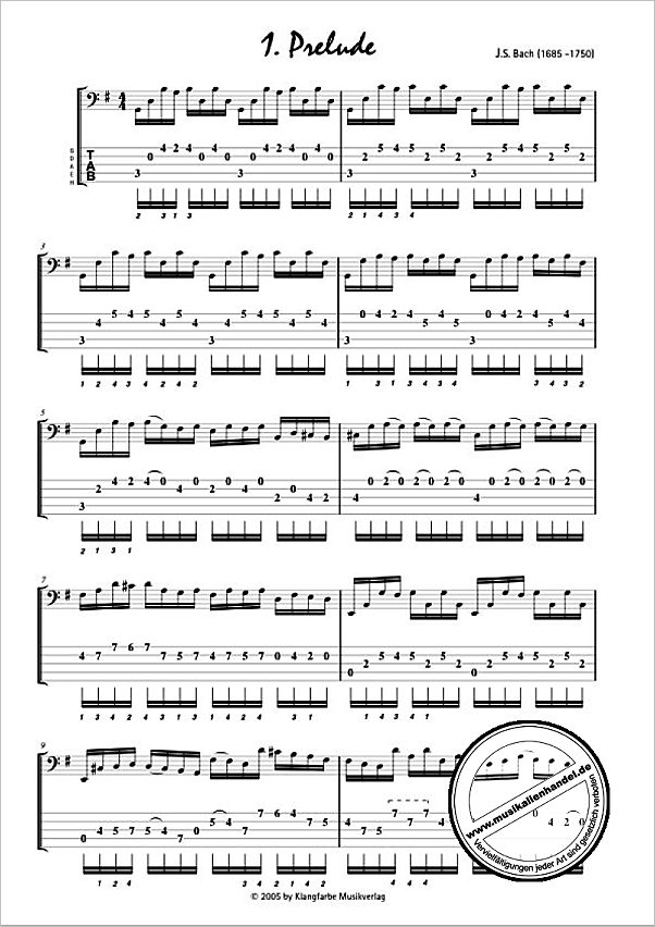Notenbild für KF 9001 - BACH FOR BASS - SUITE 1 BWV 1007 VC