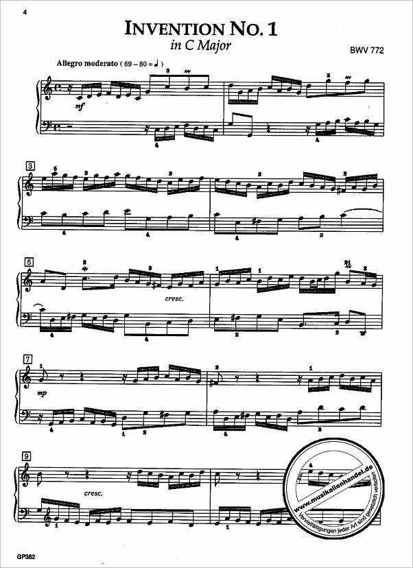 Notenbild für KJOS -GP382 - ZWEISTIMMIGE INVENTIONEN BWV 772-786