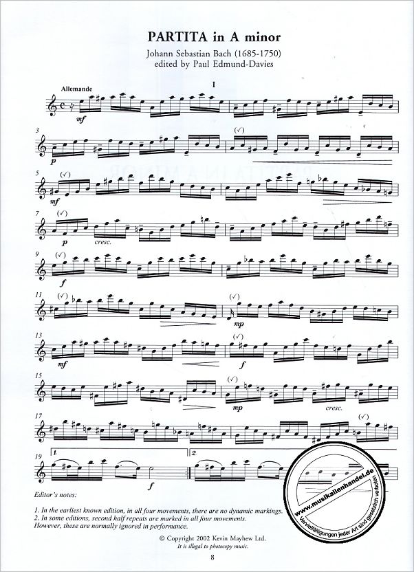 Notenbild für KM 3611680 - PARTITA A-MOLL BWV 1013 + SONATE A-MOLL WQ 132