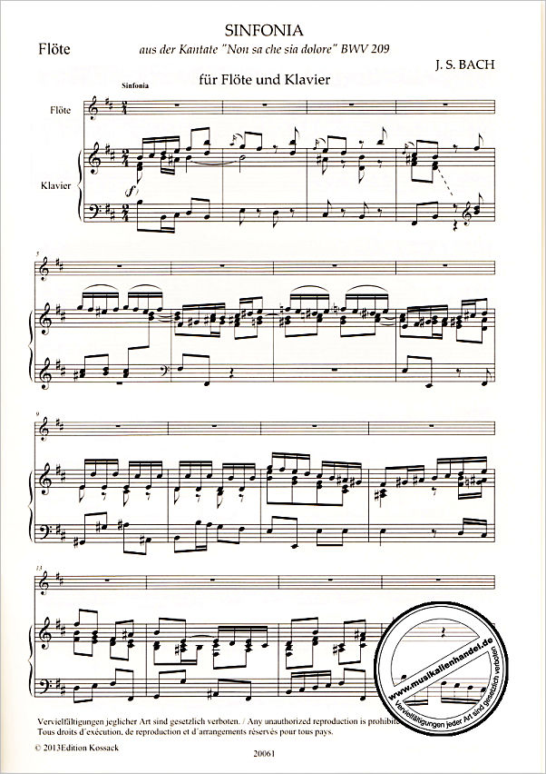 Notenbild für KOSSACK 20061 - SINFONIA AUS DER KANTATE BWV 209