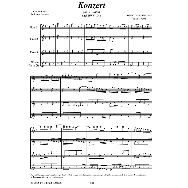 Notenbild für KOSSACK 95111 - KONZERT NACH BWV 1041