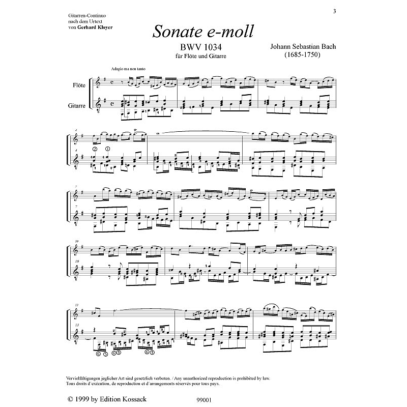 Notenbild für KOSSACK 99001 - SONATE E-MOLL BWV 1034
