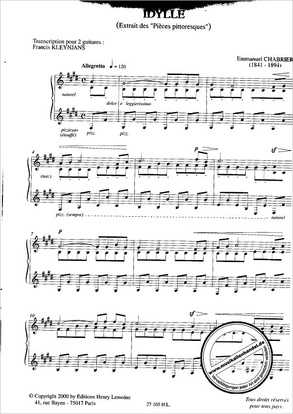 Notenbild für LEMOINE 27105 - IDYLLE (10 PIECES PITTORESQUES POUR PIANO)