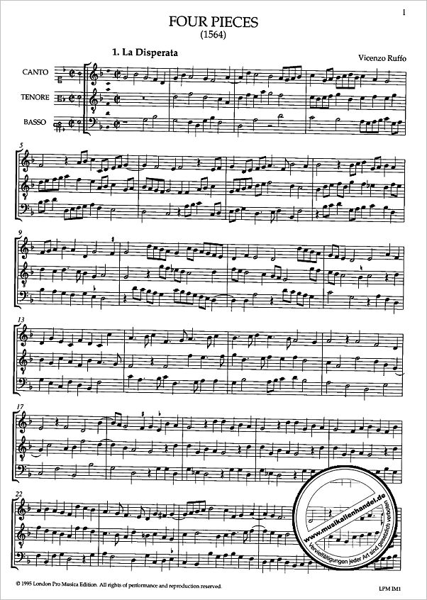 Notenbild für LPM -IM1 - 4 PIECES (CAPRICCI IN MUSICA 1564)