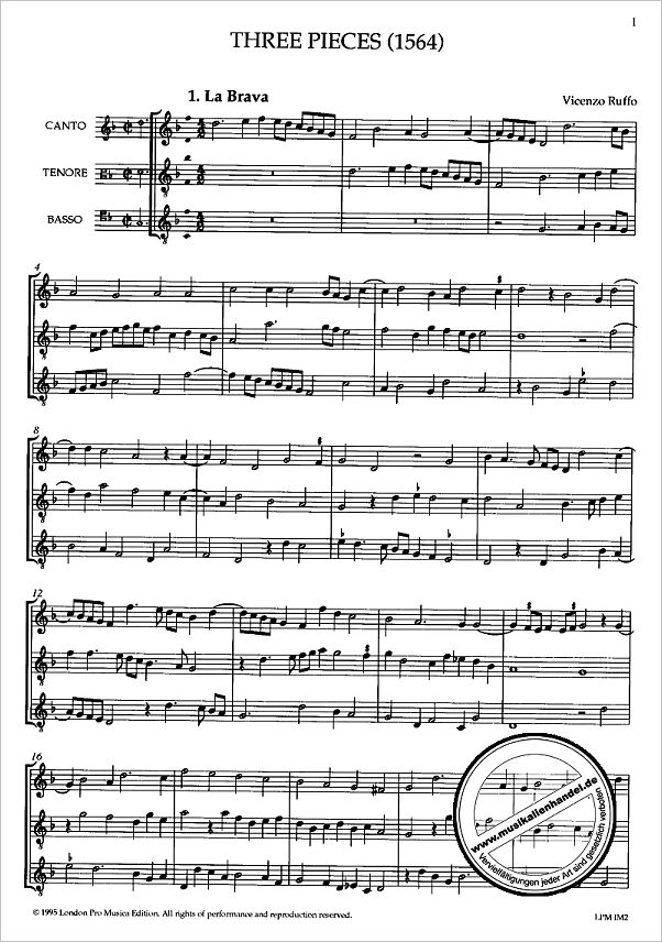Notenbild für LPM -IM2 - 3 PIECES (CAPRICCI IN MUSICA 1564)