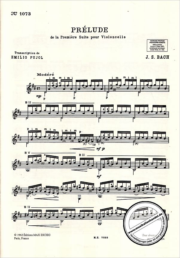 Notenbild für ME 7232 - PRELUDE D-DUR BWV 1007