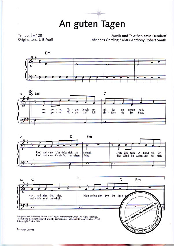 Notenbild für MF 3596 - Easy Charts - deutsche Hits 3