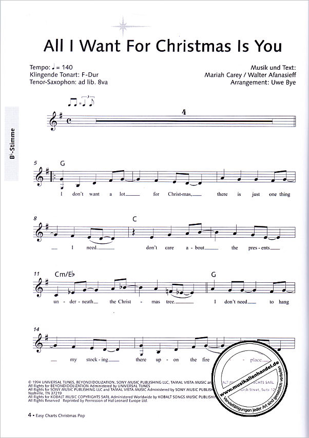 Notenbild für MF 3697 - Easy charts - Christmas pop