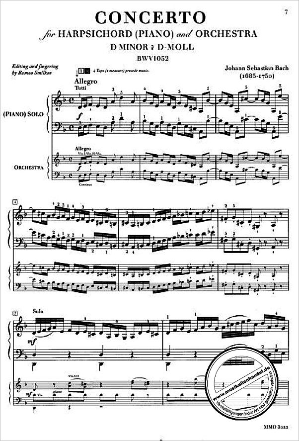 Notenbild für MMO 3022 - KONZERT D-MOLL BWV 1052 - KLAV