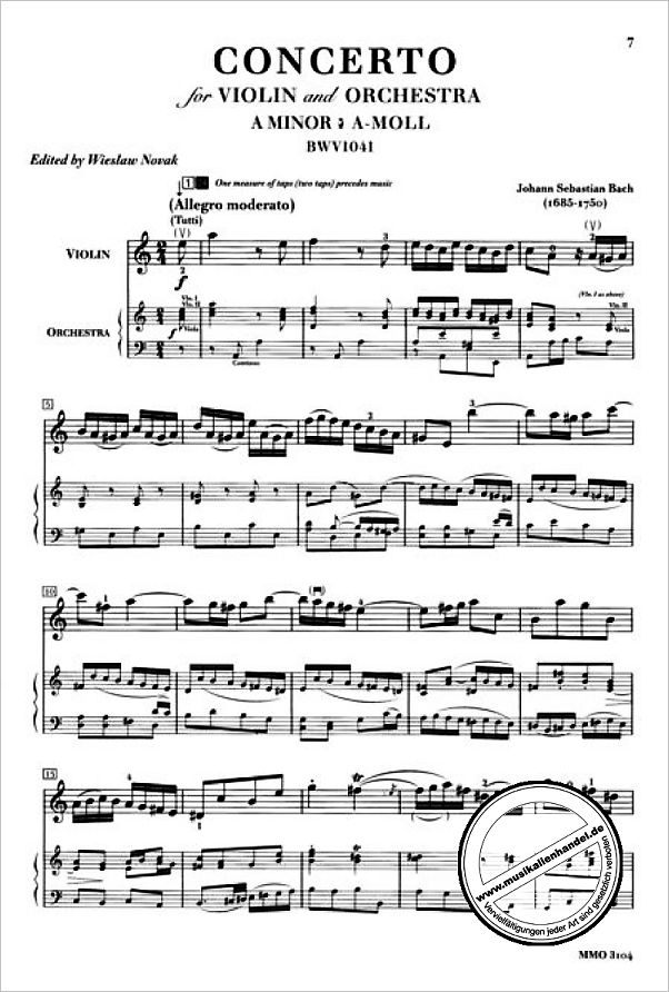 Notenbild für MMO 3104 - KONZERT 1 A-MOLL BWV 1041 + 2 E-DUR BWV 1042