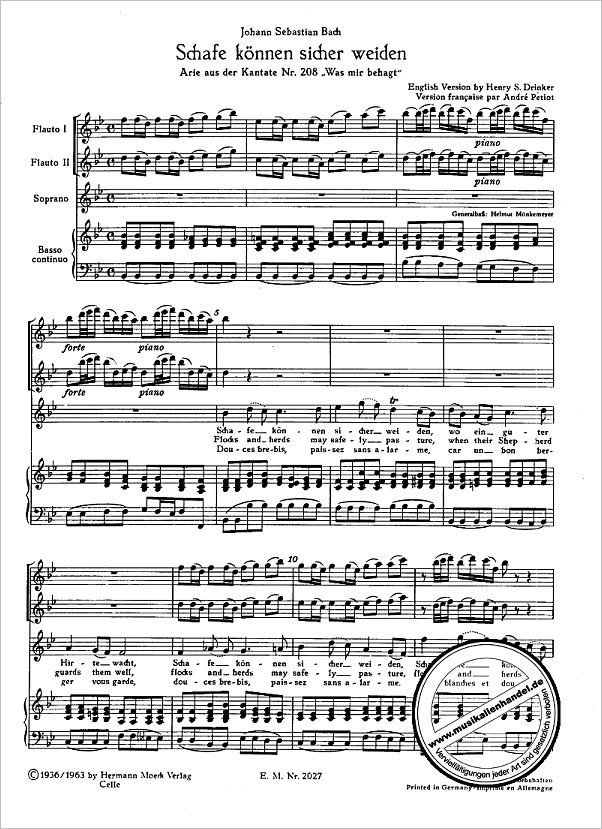 Notenbild für MOE 2027 - SCHAFE KOENNEN SICHER WEIDEN BWV 208