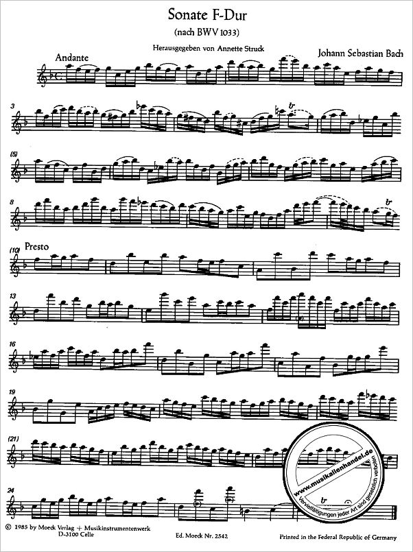 Notenbild für MOE 2542 - SONATE F-DUR NACH BWV 1033 (C-DUR)