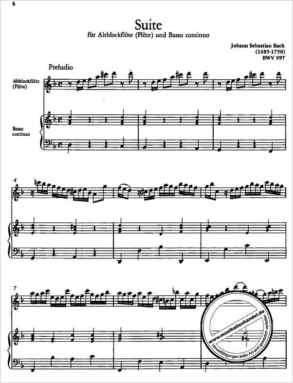 Notenbild für N 2086 - SUITE BWV 997
