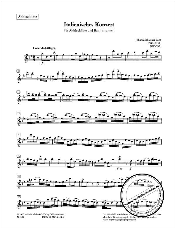 Notenbild für N 2414 - ITALIENISCHES KONZERT F-DUR BWV 971