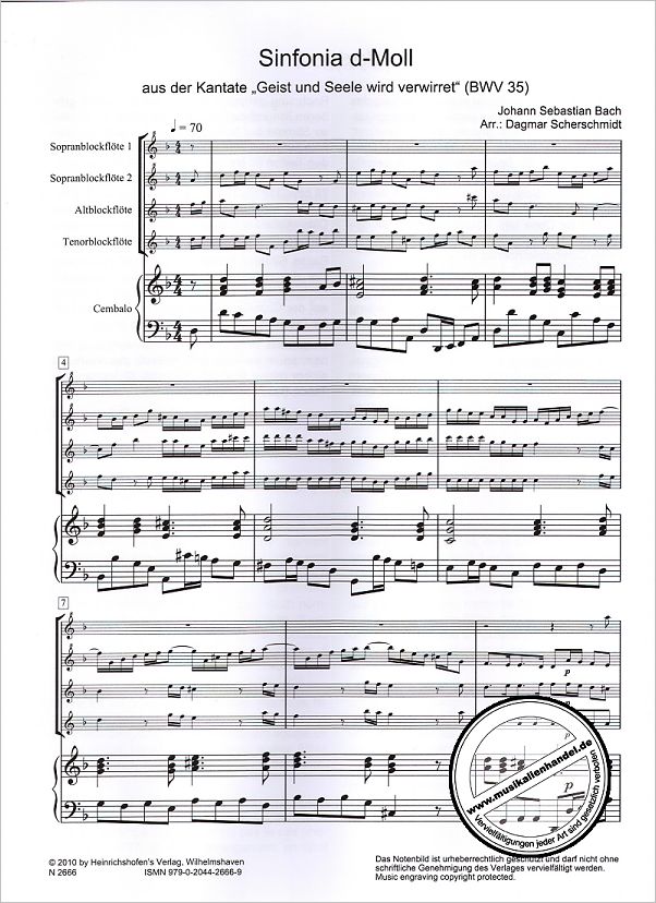 Notenbild für N 2666 - SINFONIA D-MOLL (GEIST UND SEELE WIRD VERWIRRET BWV 35)