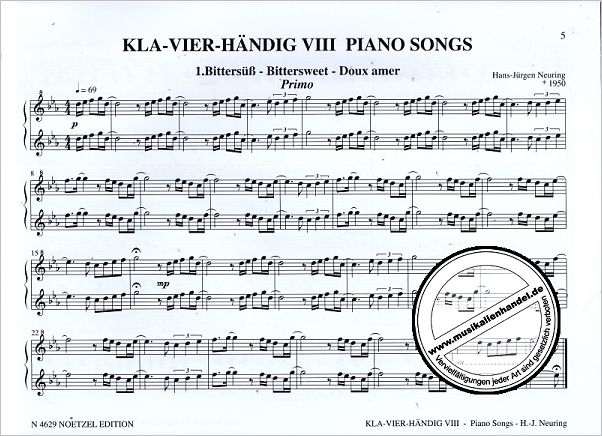 Notenbild für N 4629 - KLAVIERHAENDIG 8 - PIANO SONGS