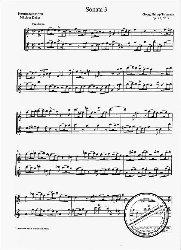 Notenbild für OFB 143 - 6 Sonaten op. 2 (1727) Nr. 3-4 Vol. 2