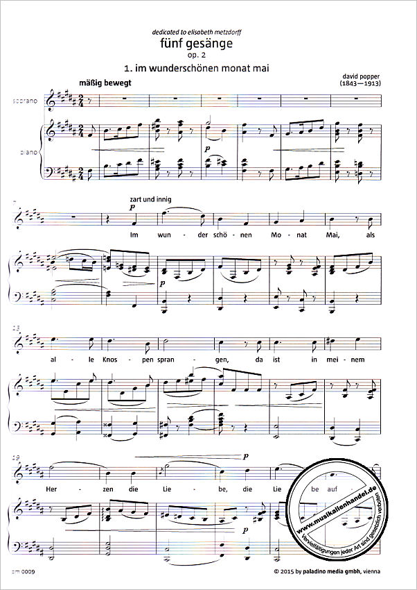 Notenbild für PALADINO 0009 - 5 Gesänge op.2 : für Sopran und Klavier Partitur