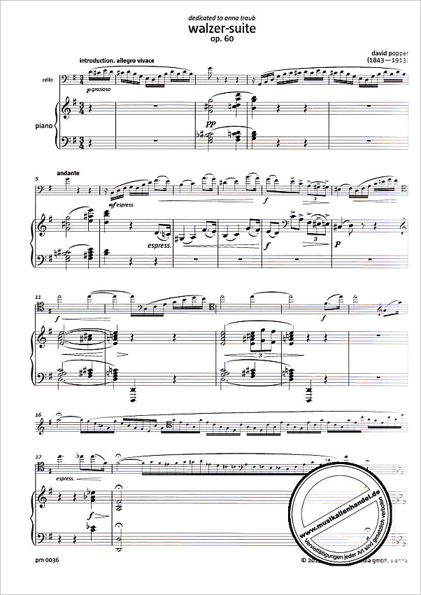 Notenbild für PM 0036 - Walzer-Suite op.60 : für Violoncello und Klavier