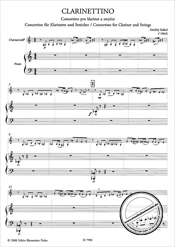 Notenbild für PRAHA 7898 - Clarinettino | Concertino