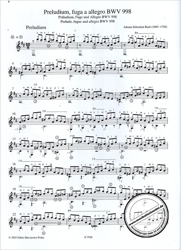 Notenbild für PRAHA 7928 - PRAELUDIUM FUGE + ALLEGRO BWV 998