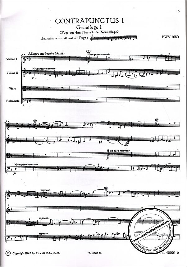 Notenbild für RE 40001 - KUNST DER FUGE BWV 1080