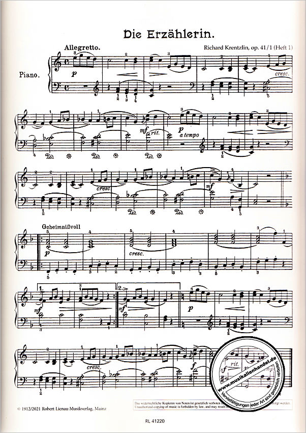 Notenbild für RL 41220 - Der junge Pianist - Das Spielbuch | Die schönsten Charakterstücke von Richard Krentzlin
