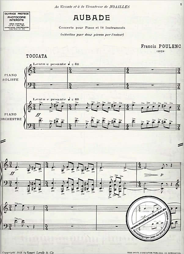 Notenbild für SALABERT 11760 - AUBADE CONCERTO POUR PIANO ET 18 INSTRUMENTS