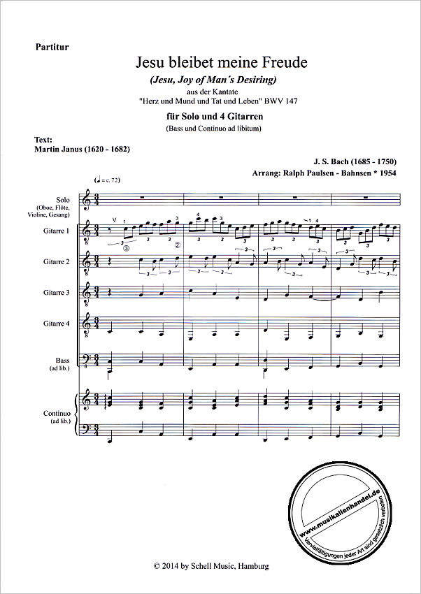 Notenbild für SCHELL 11089 - JESUS BLEIBET MEINE FREUDE (KANTATE BWV 147)