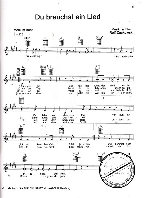 Notenbild für SIK 1126 - DU BRAUCHST EIN LIED