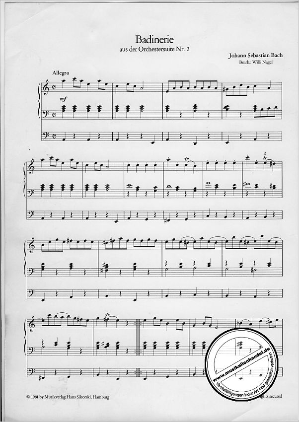 Notenbild für SIK 1304 - BADINERIE (ORCHESTERSUITE 2 H-MOLL BWV 1067)